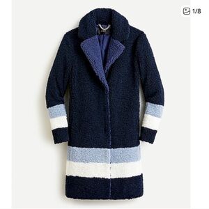 J. Crew Teddy Sherpa Top Coat in Colorblock Blue Multi Small
